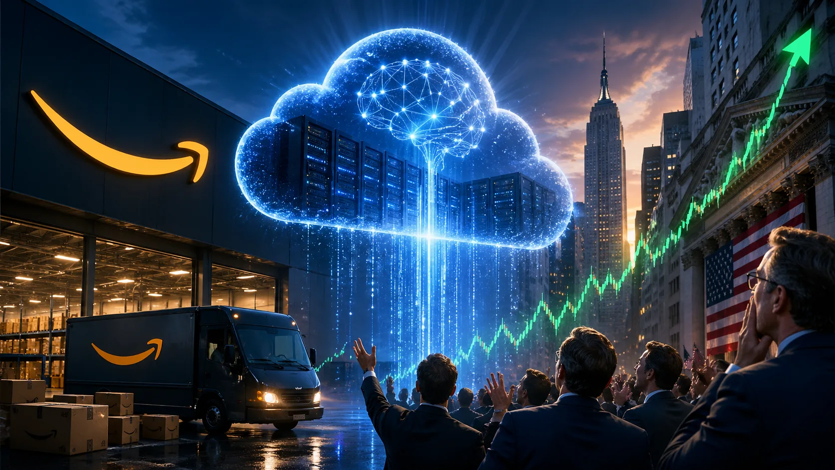 Logo da Amazon em destaque, simbolizando o sucesso da empresa com a inteligência artificial