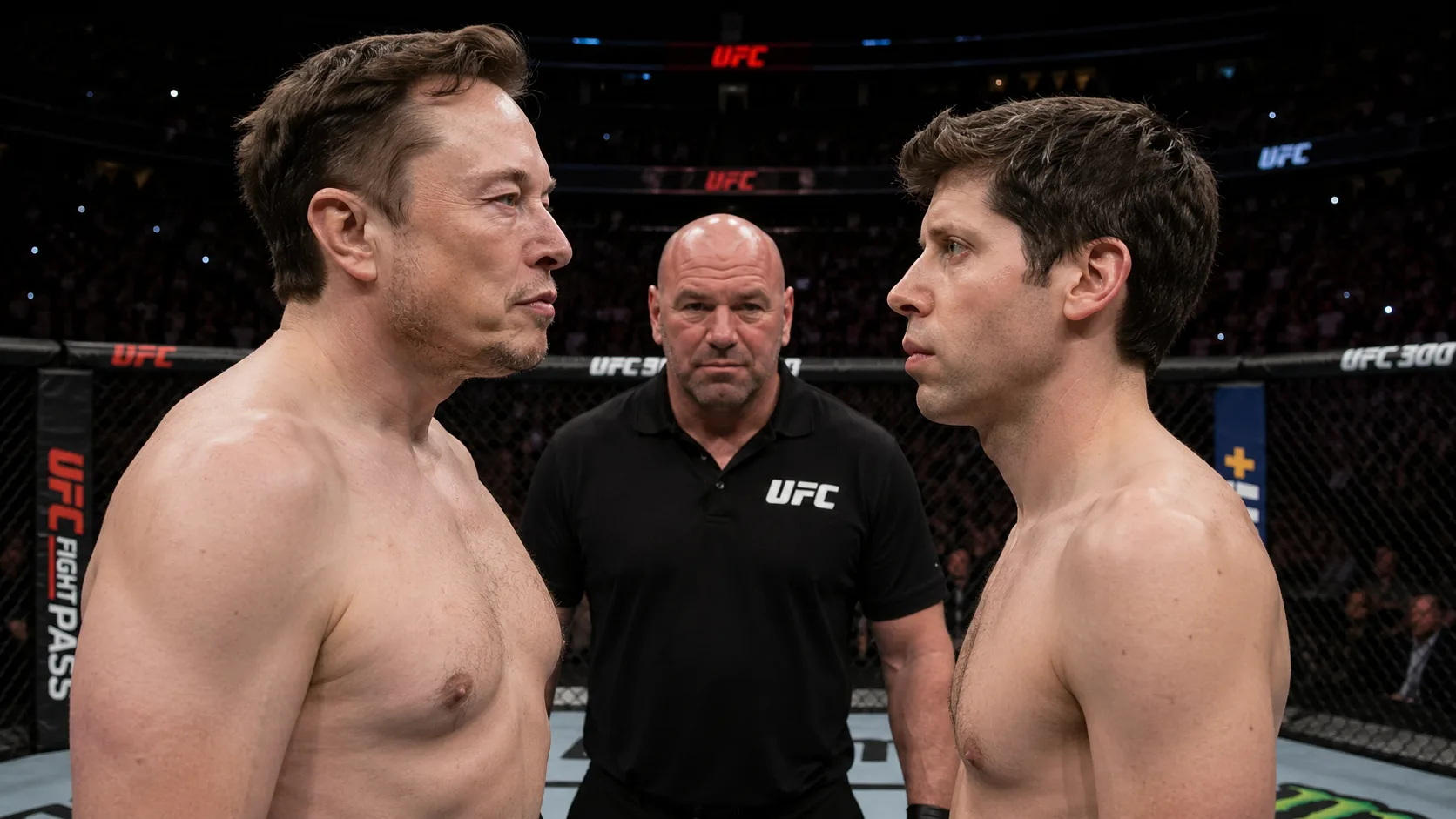 Elon Musk e Sam Altman em um tribunal, simbolizando o embate jurídico entre os fundadores da OpenAI pelo controle da empresa.