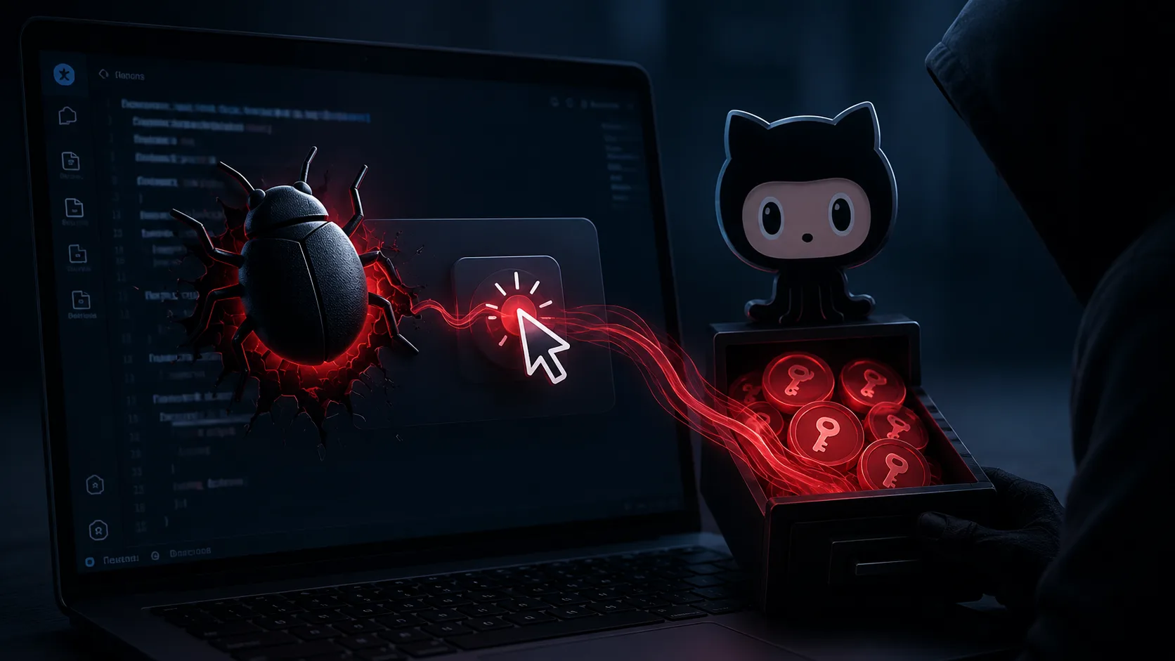 Tela do Visual Studio Code com o logo do GitHub.