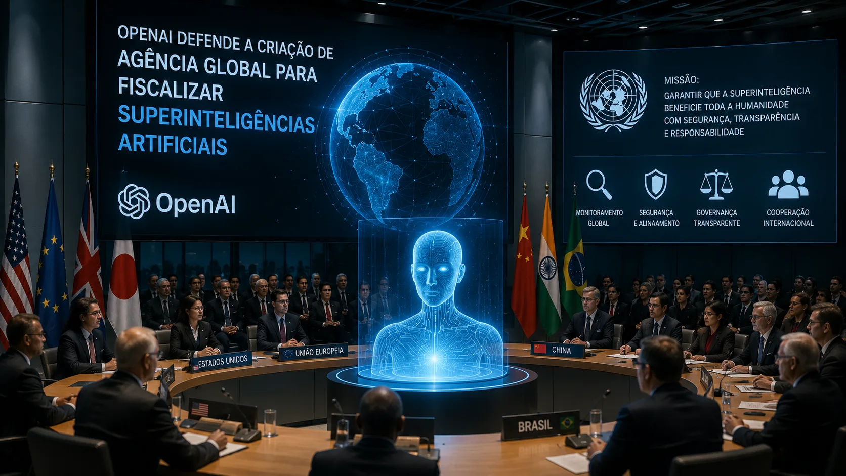 Logotipo da OpenAI, conhecido por seu ChatGPT, em um fundo escuro