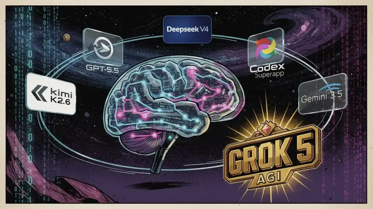 Uma ilustração futurista de um cérebro digital conectado a linhas de código, representando a inteligência artificial na programação, com elementos de interface de usuário em neon.