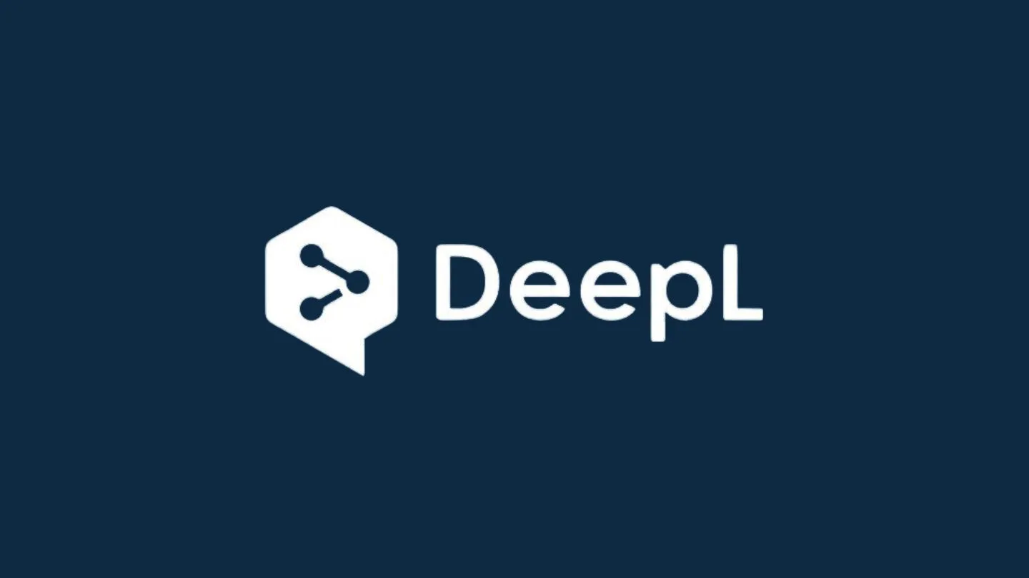Logotipo da DeepL em destaque, com um fundo verde ou azul, simbolizando tecnologia de tradução por inteligência artificial.