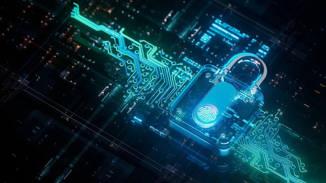 Representação visual de uma cadeia de suprimentos de software com ícones de cadeados abertos e fechados, simbolizando vulnerabilidades e segurança.