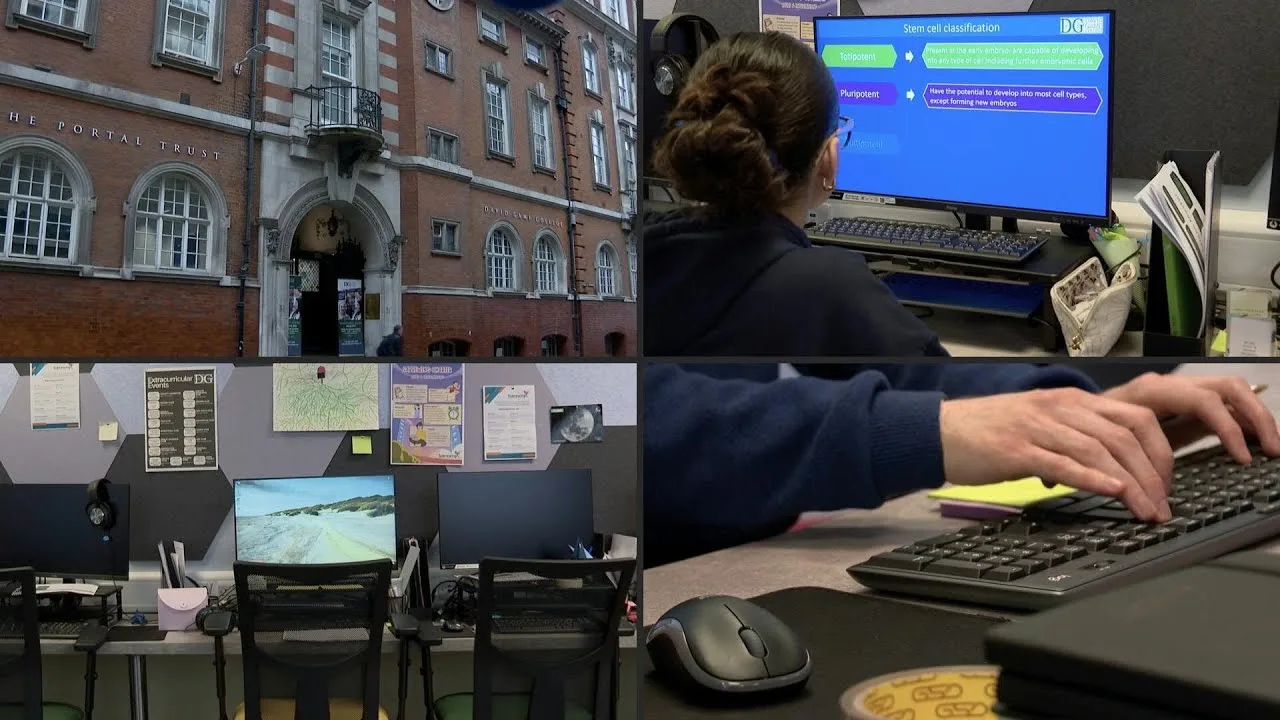 Criança olhando para um tablet com uma silhueta de um hacker, simbolizando a ameaça de deepfakes e chantagem. Foco em segurança digital e privacidade.