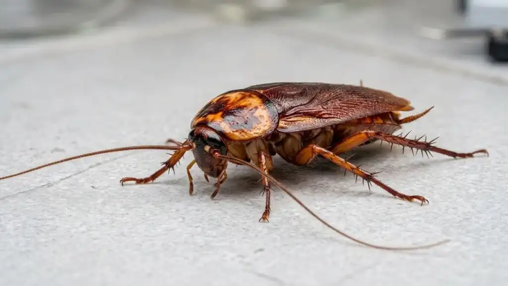 Barata Blaptica dubia em um ambiente de laboratório, destacando a pesquisa sobre sua capacidade de degradar plástico.