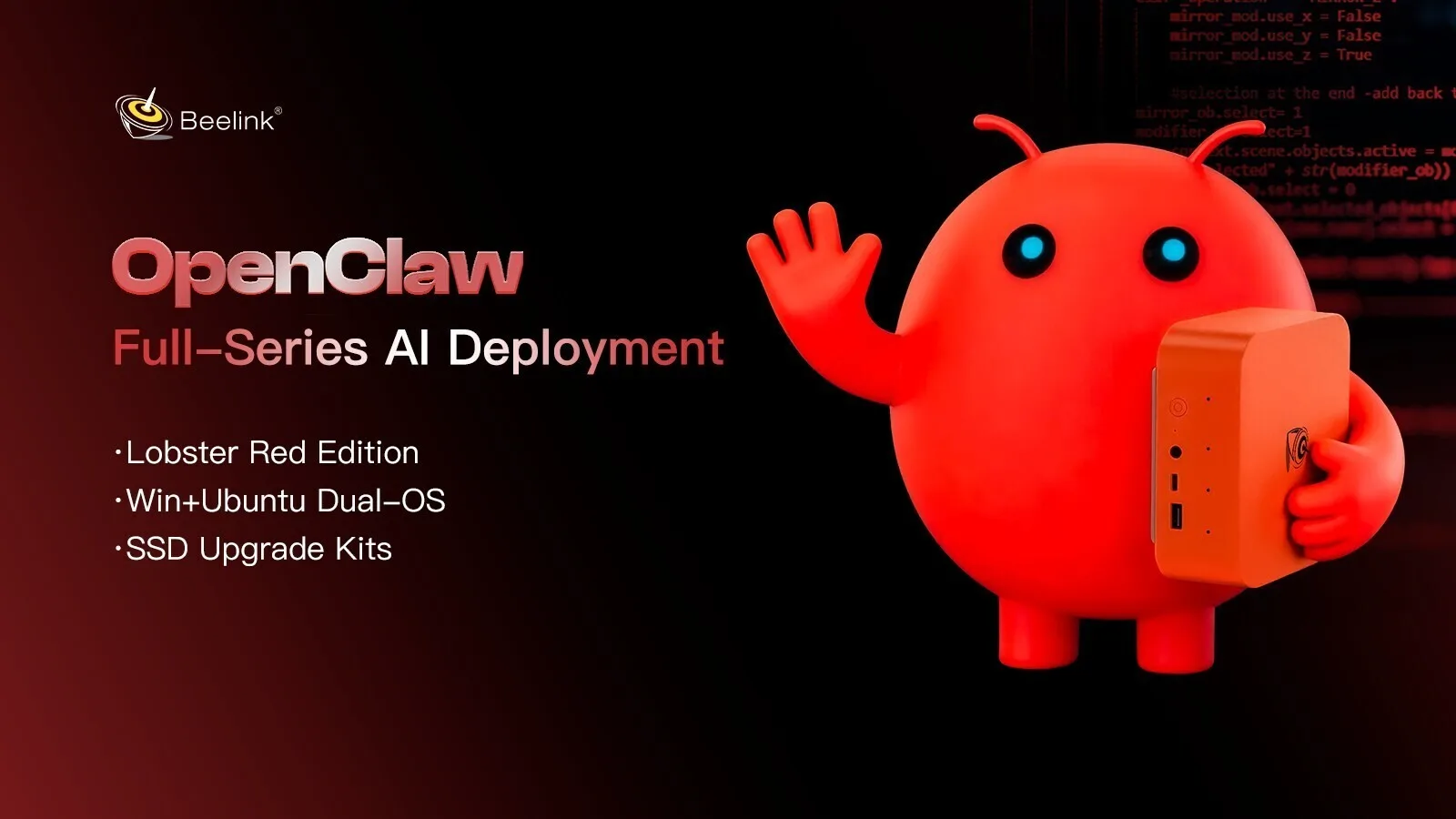 Computador Beelink pré-instalado com OpenClaw e placas Nvidia na cor Lobster Red