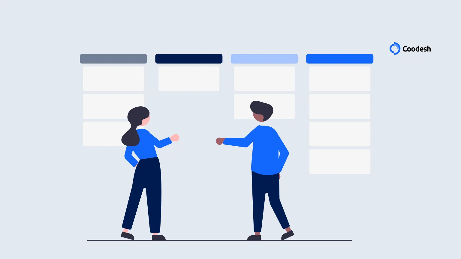 Um tabuleiro Kanban com post-its digitais, alguns deles representados com ícones de inteligência artificial ou automação, mostrando uma evolução na gestão de tarefas.