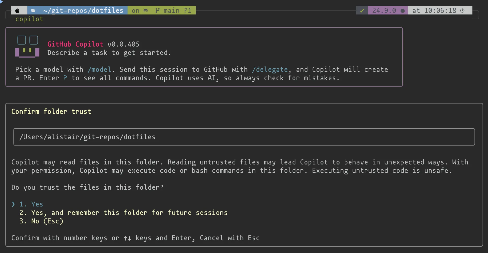 Uma tela de terminal exibindo comandos slash do GitHub Copilot CLI, mostrando como desenvolvedores interagem com a IA para tarefas de codificação.