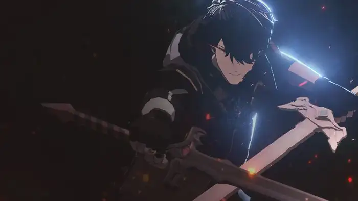 Cena do jogo The Player Who Can’t Level Up mostrando a personagem em combate e seus poderes.