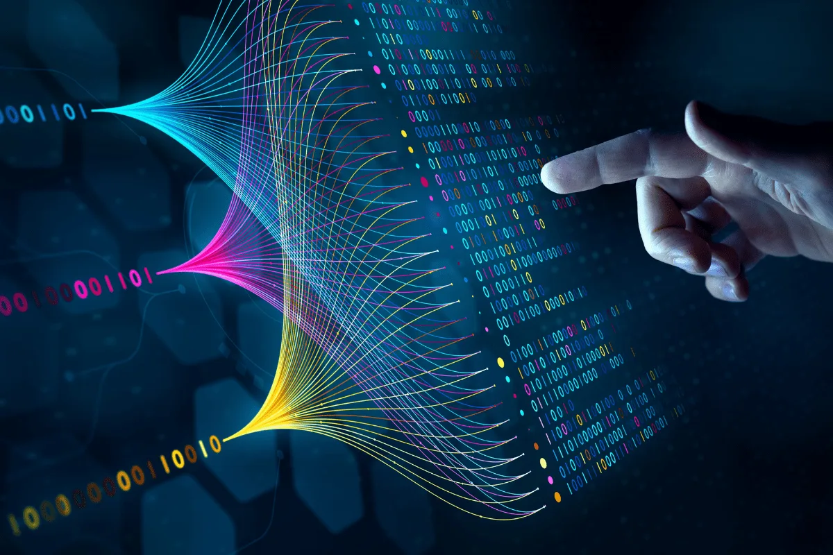 Ilustração futurista mostrando IA e códigos, simbolizando a fusão da inteligência artificial com a engenharia de dados.