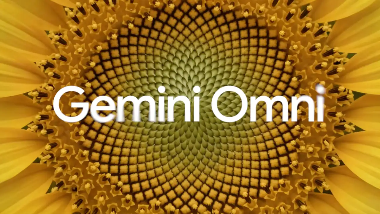 Logotipo do Gemini Omni, do Google, com elementos visuais que sugerem criação de vídeo por inteligência artificial.