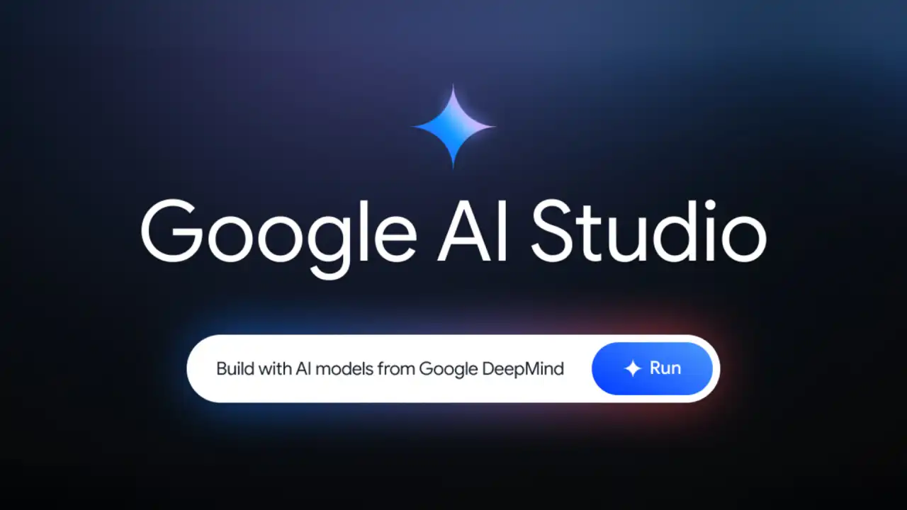Interface do Google AI Studio com visualização de ferramentas e um aplicativo em construção, destacando a criação a partir de prompts.