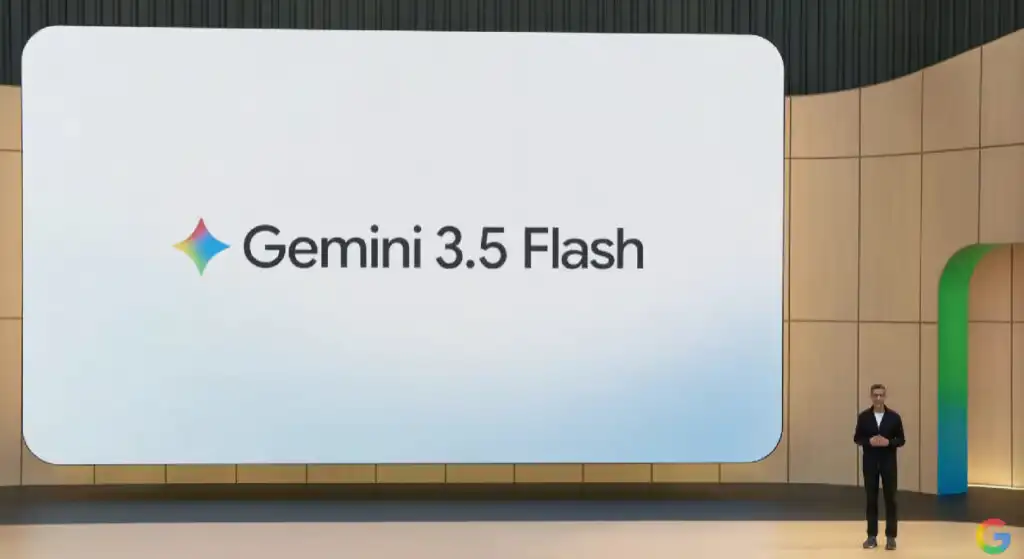 Logo do Gemini 3.5 Flash em tons de azul e branco, representando uma inteligência artificial avançada