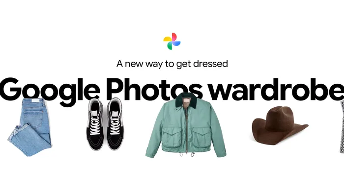 Ilustração da interface do Google Fotos mostrando como a IA usa imagens de roupas para criar looks.