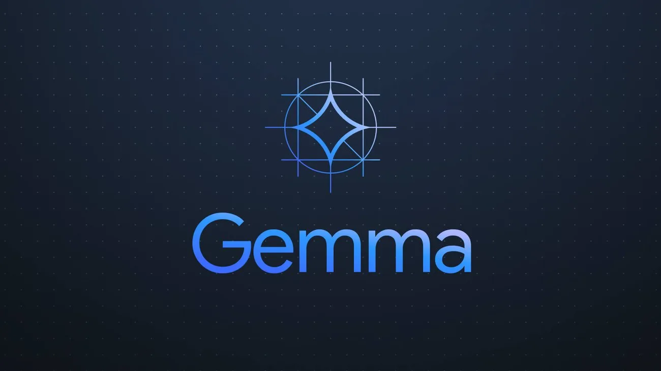 Logotipo do Google Gemma, com um design moderno e futurista, simbolizando a inteligência artificial de código aberto.
