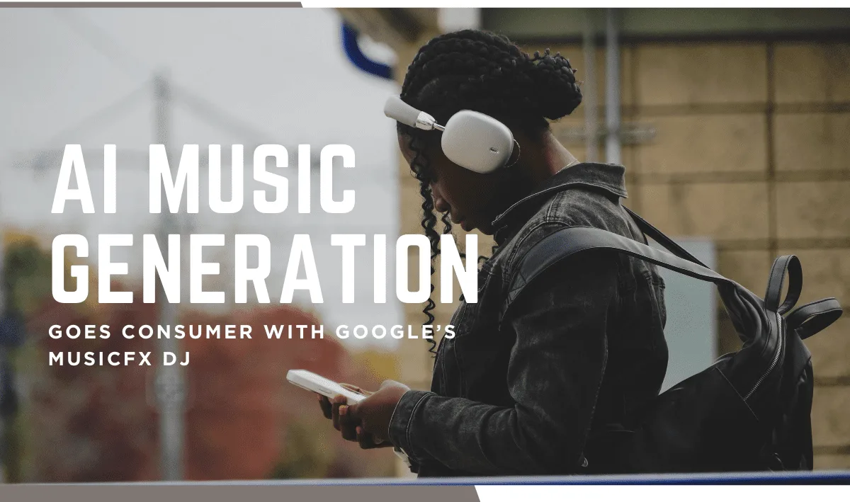 Pessoas criando música com o Google MusicFX DJ, interagindo com uma interface que gera áudio a partir de texto.