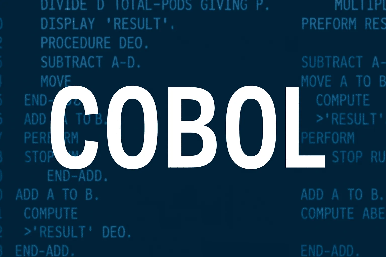 Interface de um ambiente de desenvolvimento agêntico chamado Hopper, com linhas de código COBOL e elementos visuais de inteligência artificial.