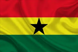 Mapa digital de centros de tecnologia e inovação em Gana, com pinos coloridos e setas que representam conexões, indicando a funcionalidade de IA.