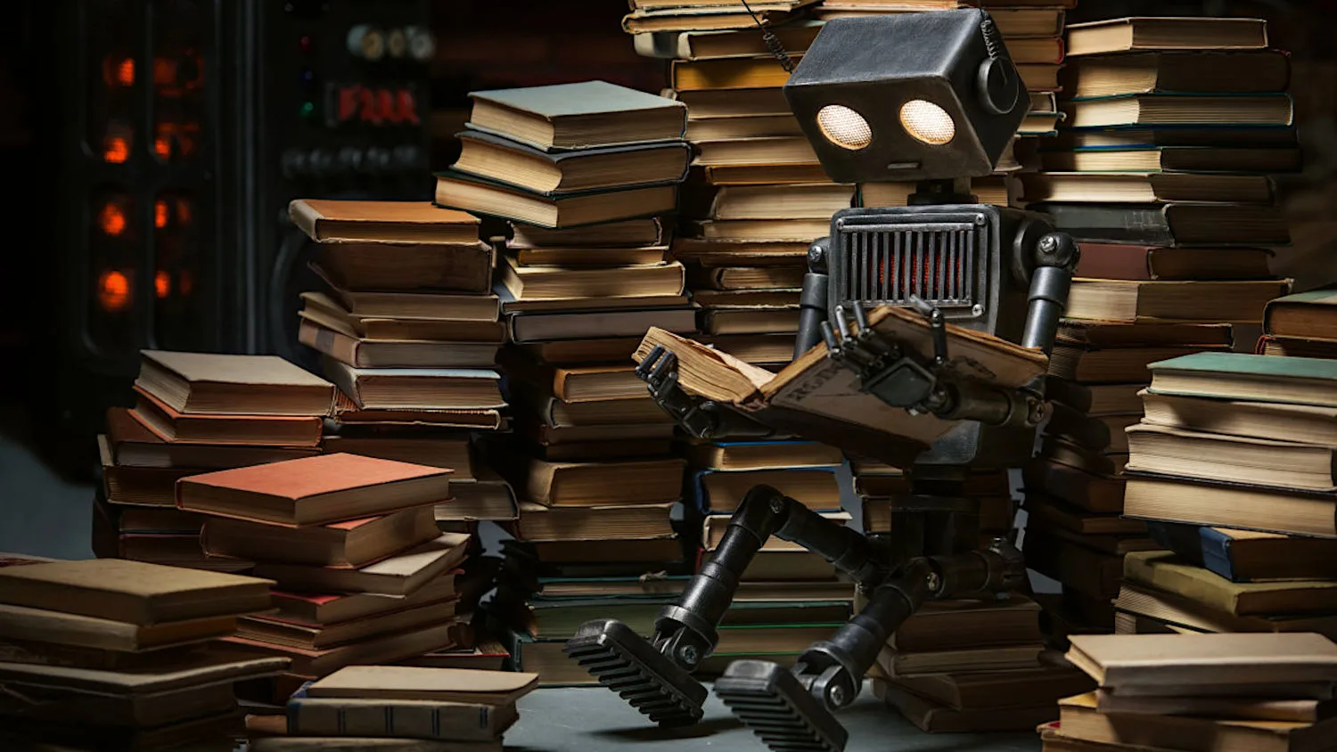 Close-up de um livro antigo com páginas amareladas, sugerindo raridade e valor histórico, e um microscópio digital ao lado, simbolizando a auditoria forense com IA.