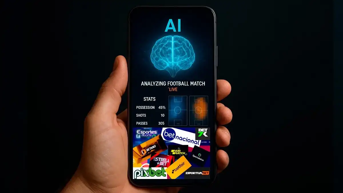 Robô de inteligência artificial com bola de futebol e notas de dinheiro, simbolizando a falha da IA em apostas esportivas.