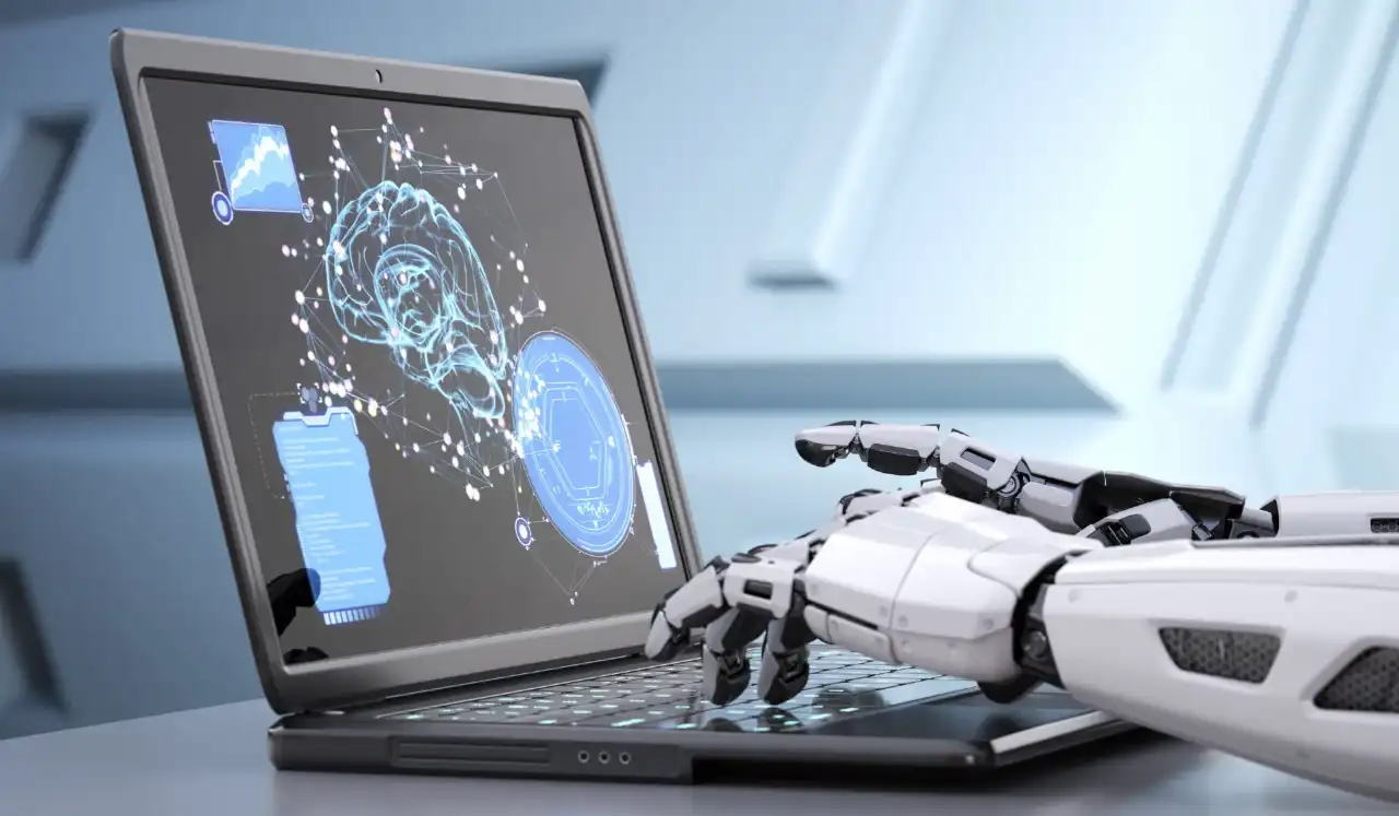 Três logotipos de inteligência artificial (Perplexity, Claude e NotebookLM) em um fundo gradiente azul claro e escuro, representando tecnologias de estudo para concursos.