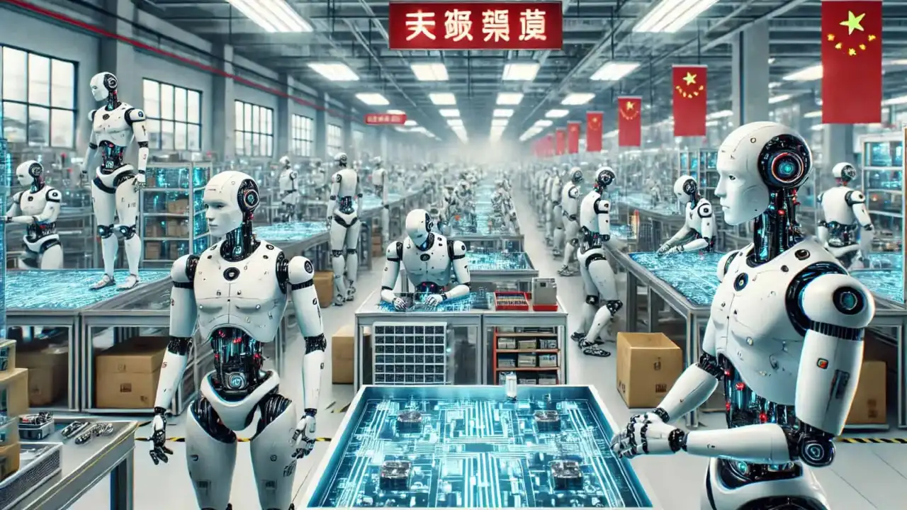 Robô humanoide e gráficos de crescimento digital, simbolizando inteligência artificial no empreendedorismo.