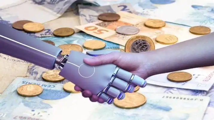 Pessoa usando um smartphone para fazer um pagamento por aproximação, simbolizando a digitalização das transações financeiras e o avanço da IA.