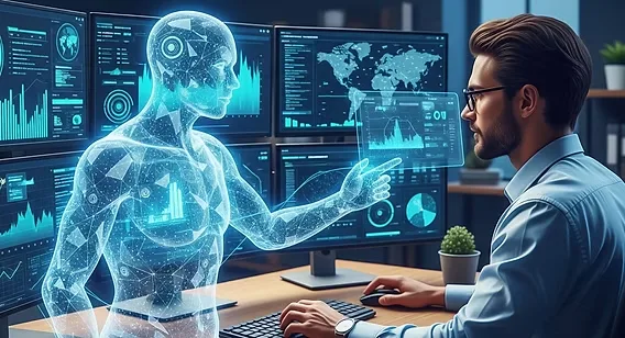 Um cérebro robótico com circuitos e engrenagens simbolizando a governança e o controle de um sistema de inteligência artificial.