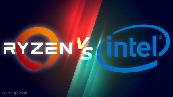 Comparativo visual entre logos da Intel e AMD Ryzen, representando a escolha do melhor processador para seu computador.