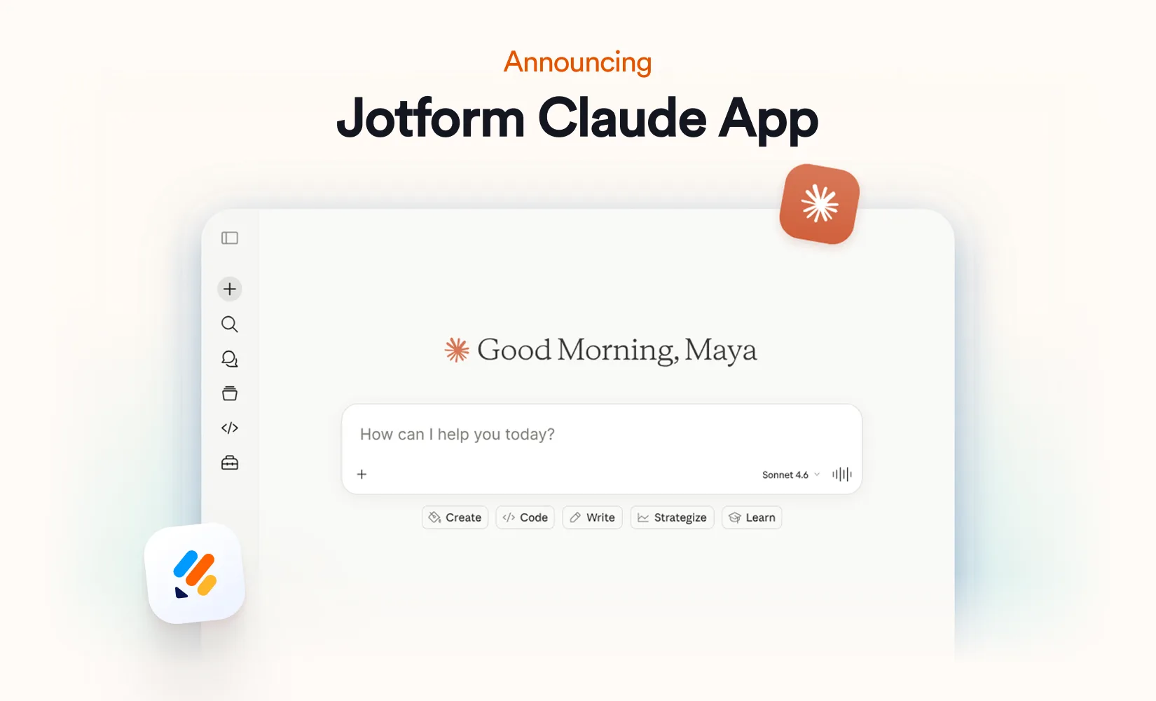 Logos do Jotform e Claude lado a lado, simbolizando a integração das plataformas para criação de formulários com IA.