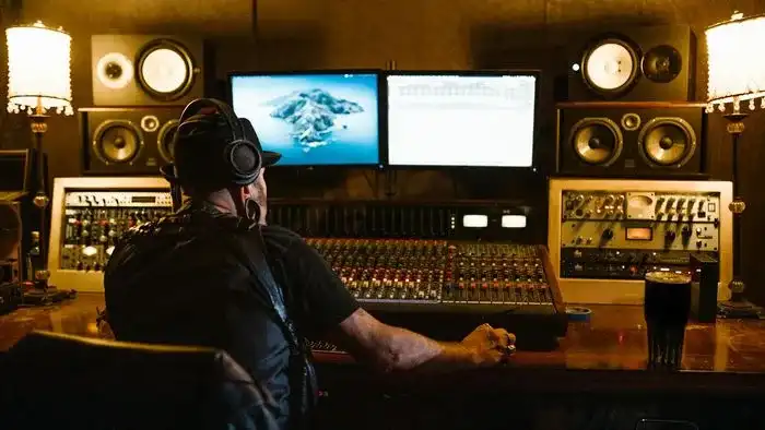 Comparativo de interfaces de Inteligências Artificiais musicais Lyria, Suno e Udio exibidas em tela de computador.