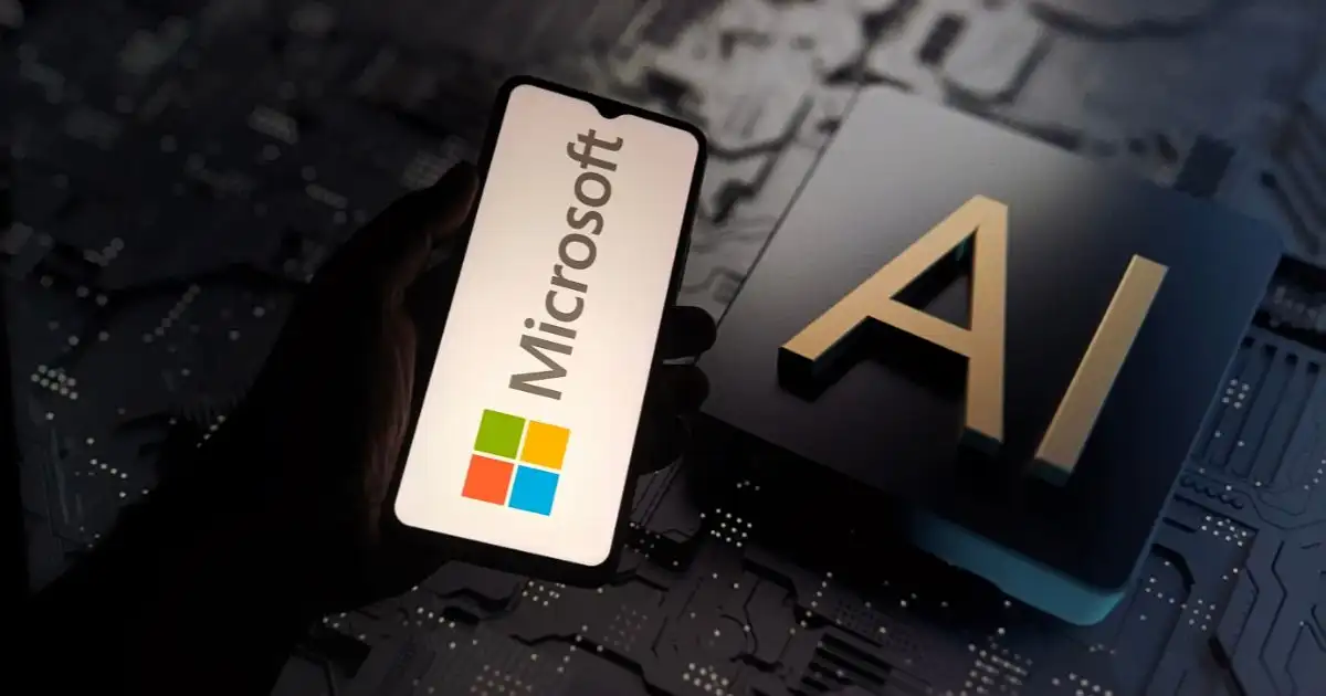 Close-up de um código digital com ícones de segurança e IA, simbolizando a defesa cibernética avançada da Microsoft.