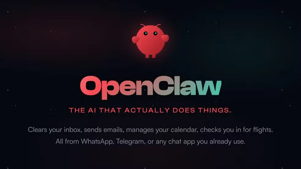 Ilustração de um caranguejo cibernético ou robótico, representando o agente OpenClaw, com elementos de e-mail ao fundo, simbolizando o caos digital.