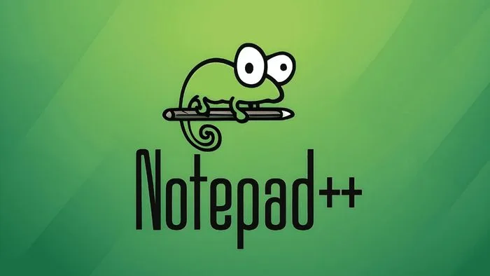 Logotipo do Notepad++ com ícones de segurança em segundo plano, representando a correção de uma falha crítica.