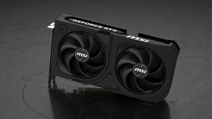 Close-up renderizado de uma placa de vídeo da NVIDIA RTX com iluminação futurista e detalhes em azul e preto.
