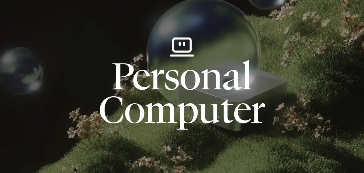 Representação de um computador pessoal com elementos de interface de Inteligência Artificial, mostrando interação contextual e controles por voz.