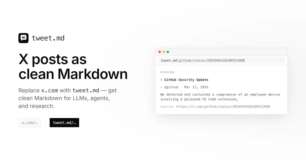 Exemplo de como um post do X é convertido para Markdown limpo por uma ferramenta