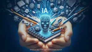 Mãos humanas trabalhando em um teclado de computador com ícones de IA flutuando ao redor, representando a diversidade e aplicação de modelos de inteligência artificial.